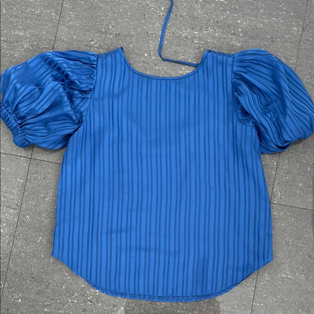 Ann Taylor Blue Puff Sleeve Boxy Blouse